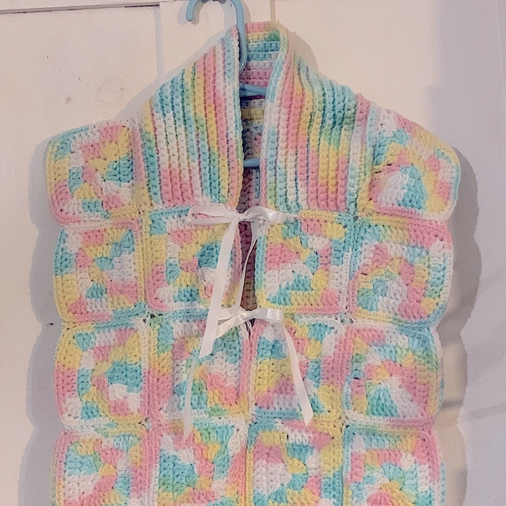 OOAK Hand-crafted infant sleep sack in pastel granny squares